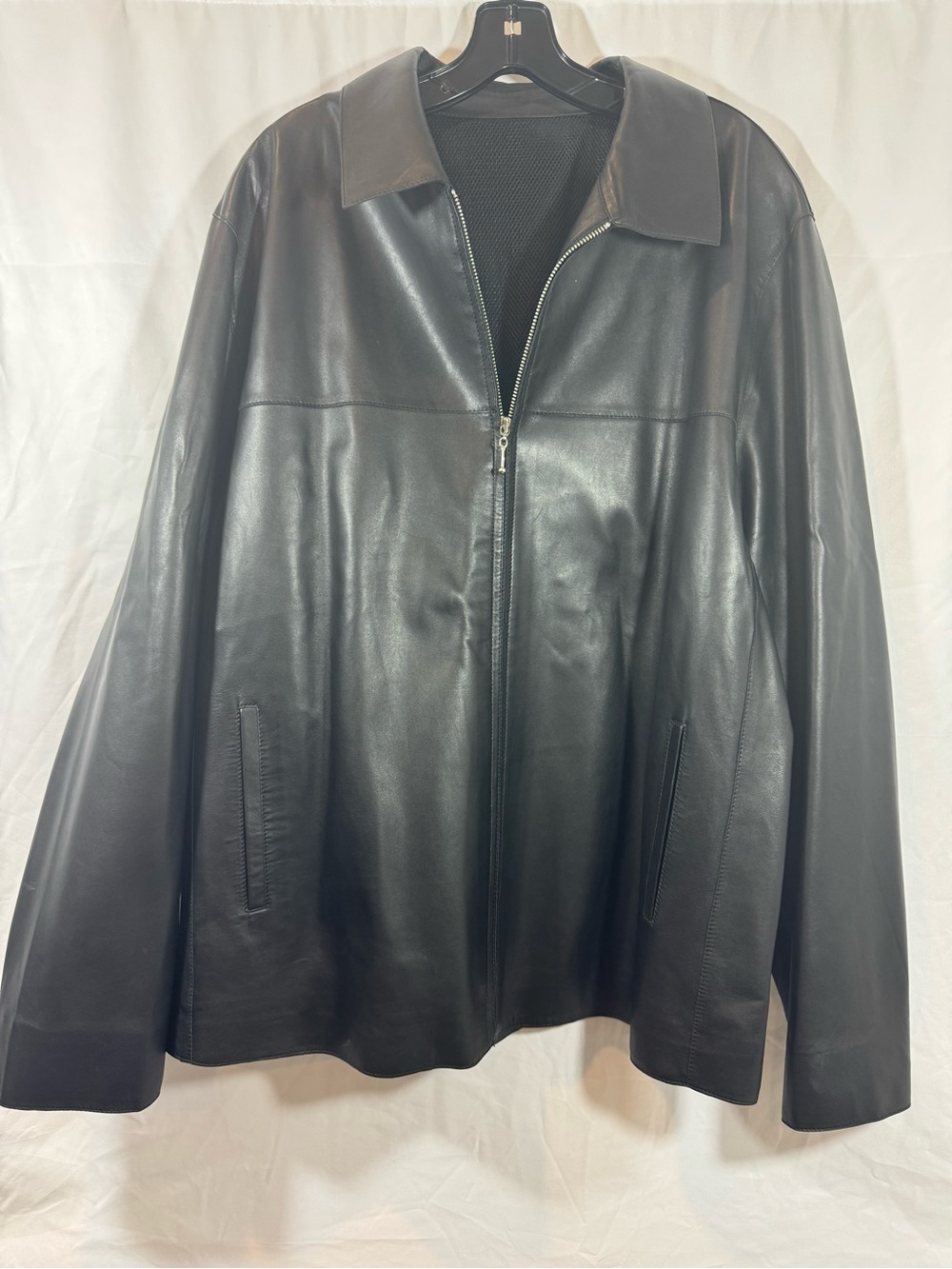 Brunelli Classic Black Leather Zip-Front men’s Jacket XL
